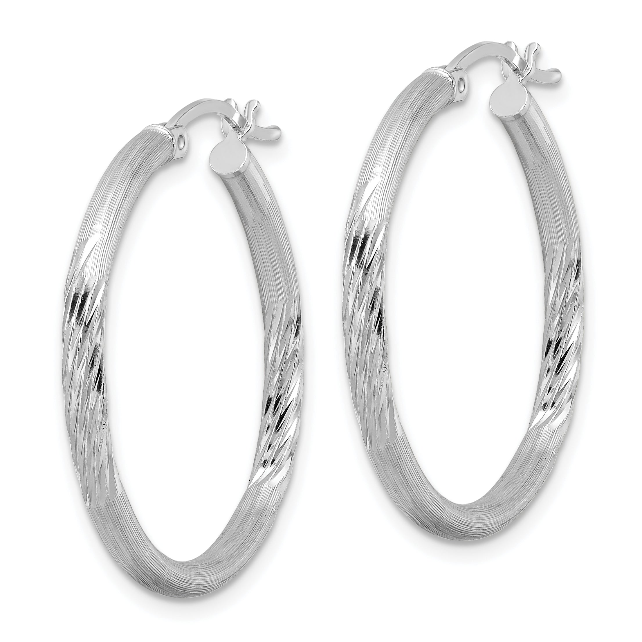 Sterling Silver Rhod-plated 2.5mm Polished/Satin Diamond-cut Hoop Earrings Secondary image