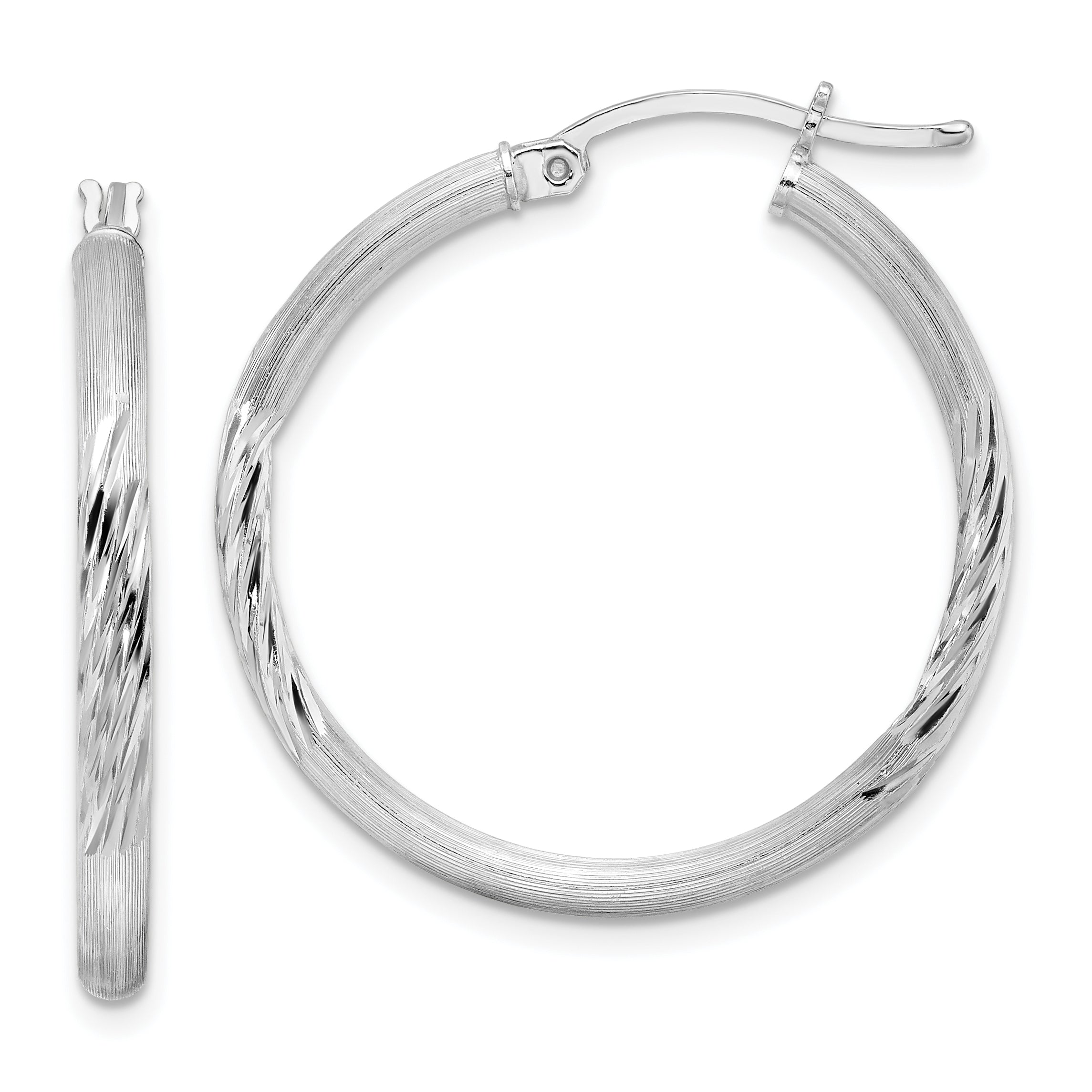 Sterling Silver Rhod-plated 2.5mm Polished/Satin Diamond-cut Hoop Earrings Main image