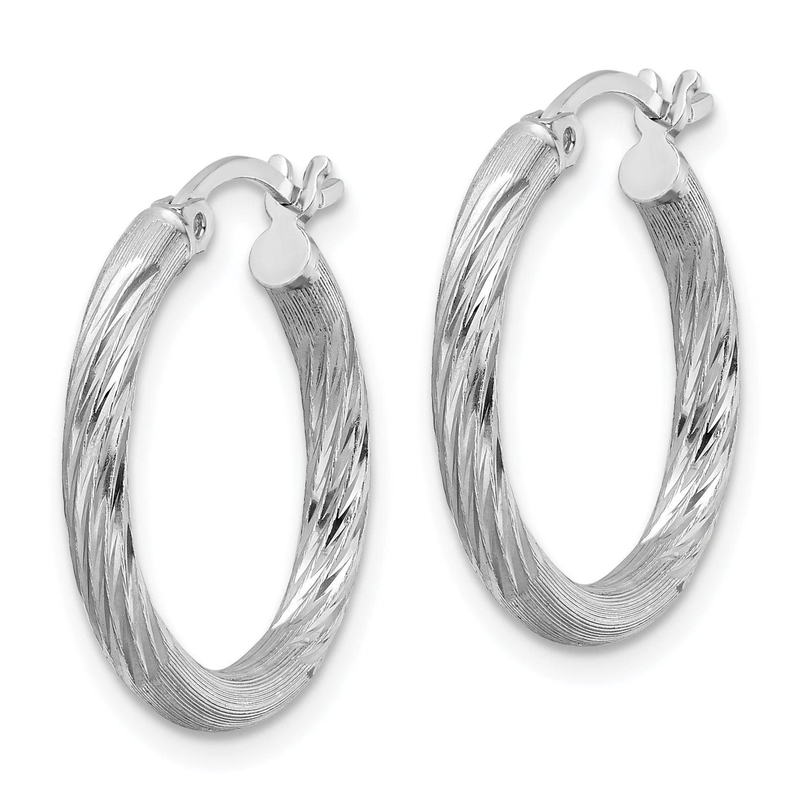 Sterling Silver Rhod-plated 2.5mm Polished/Satin Diamond-cut Hoop Earrings Secondary image