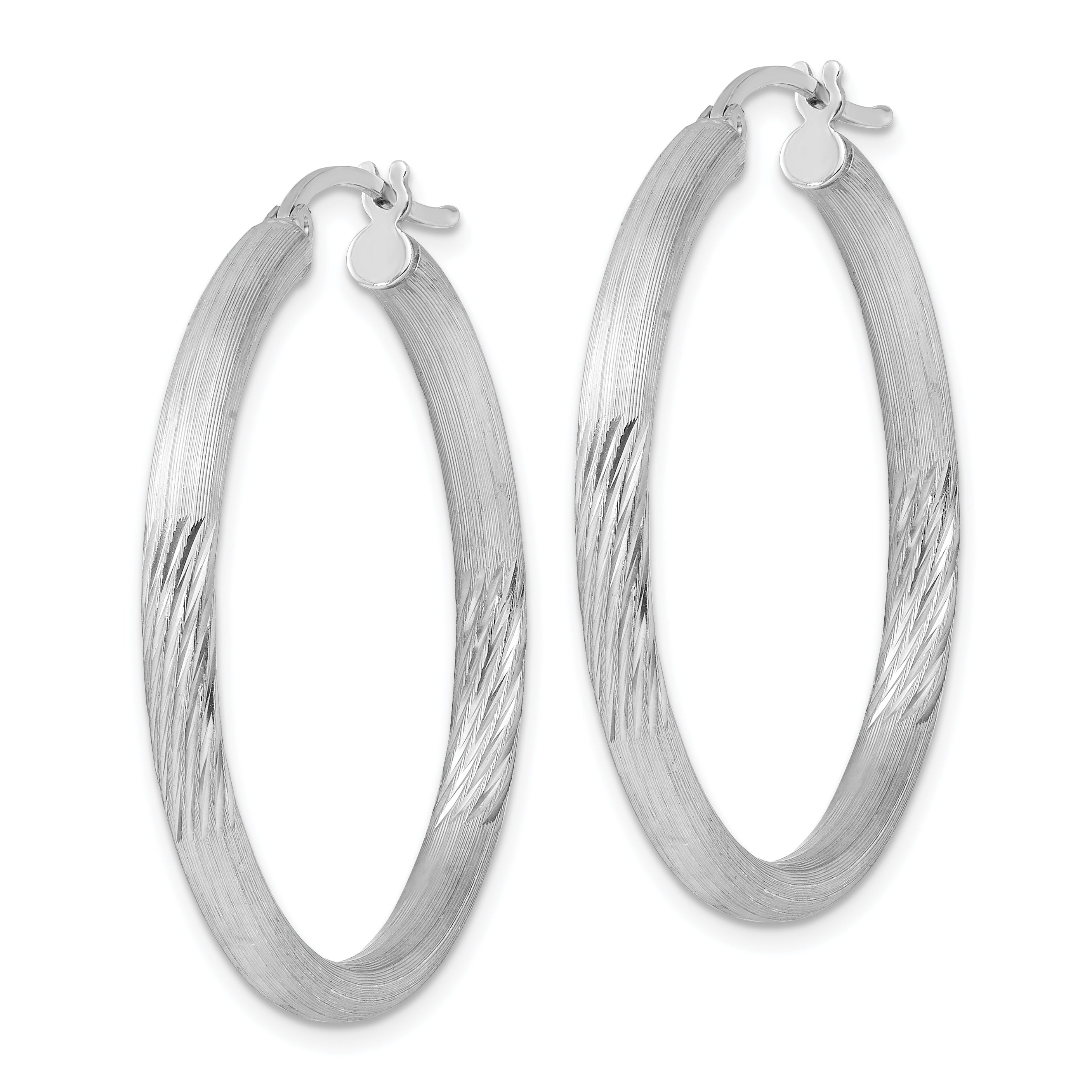 Sterling Silver Rhodium-plated 3mm Polished/Satin Diamond-cut Hoop Earrings Secondary image