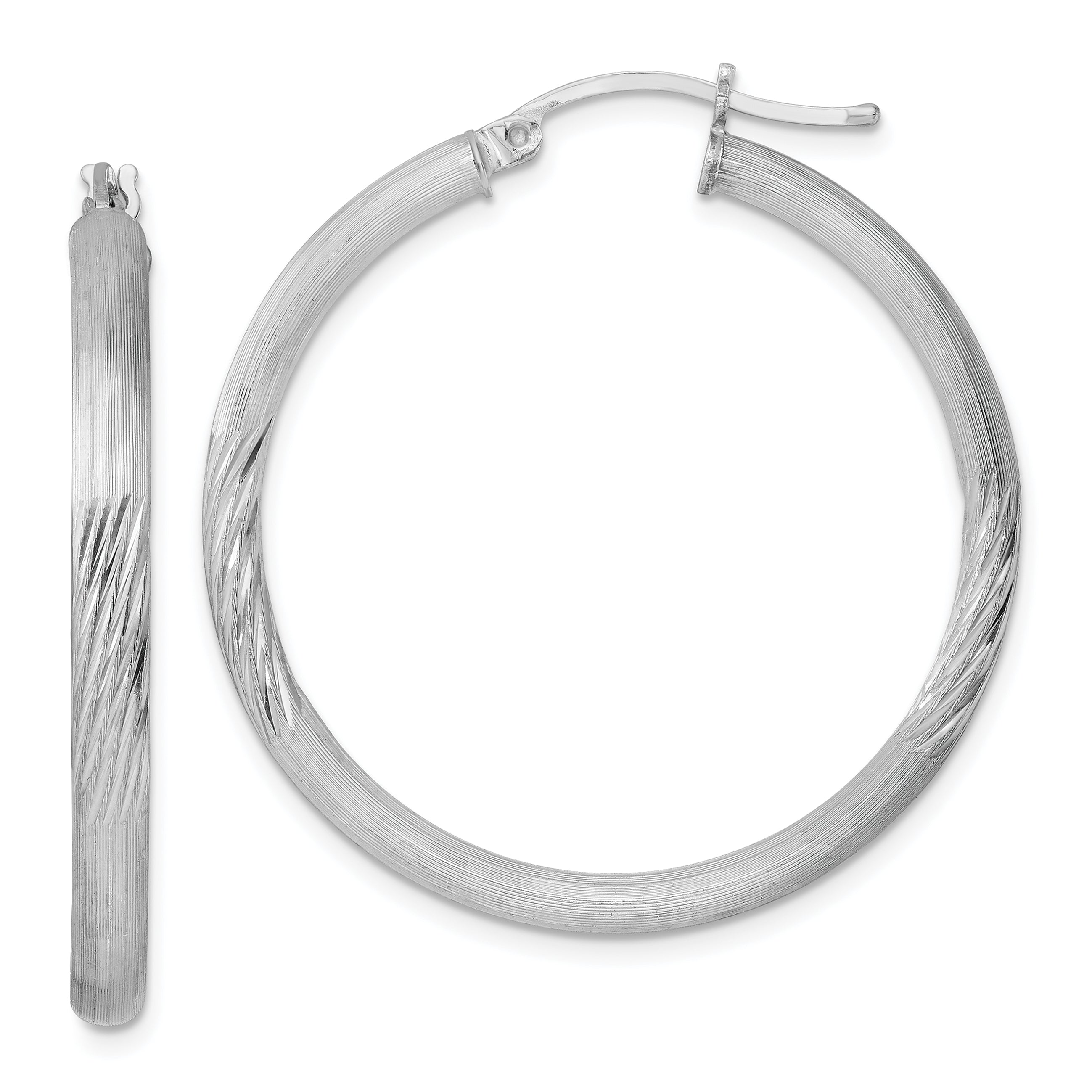 Sterling Silver Rhodium-plated 3mm Polished/Satin Diamond-cut Hoop Earrings Main image