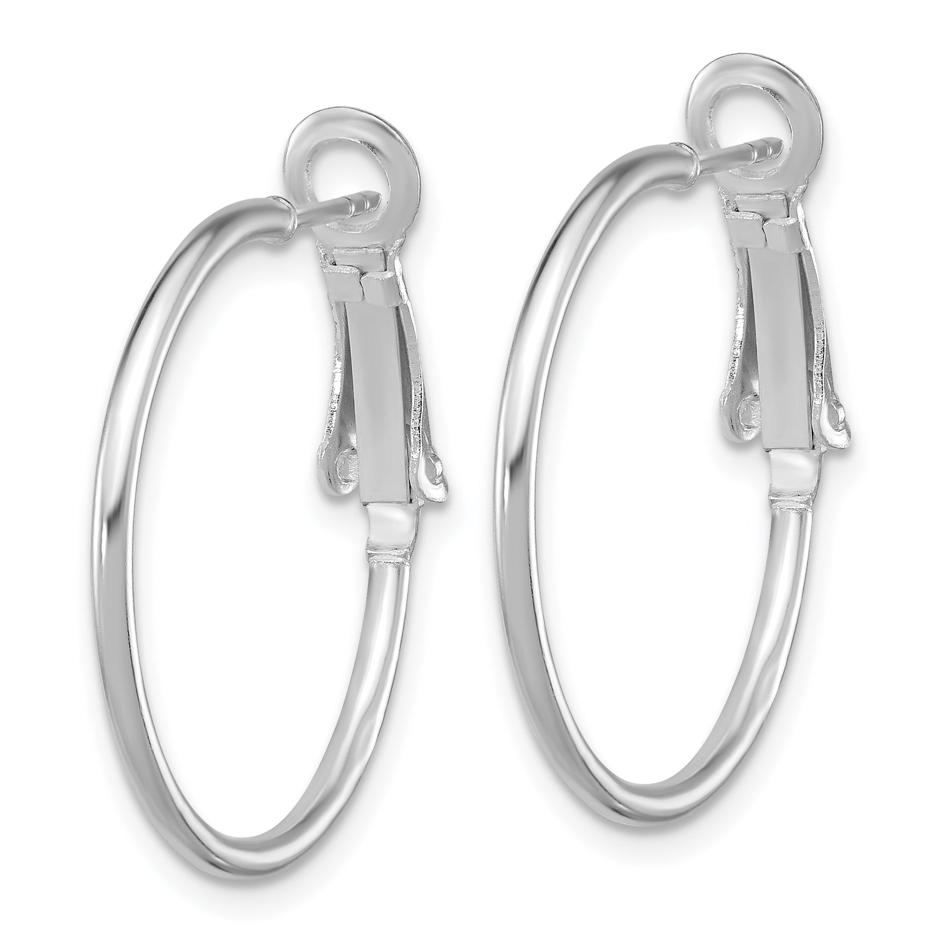 Sterling Silver Rhodium-plated 1.5mm Omega Back Round Hoop Earrings Secondary image