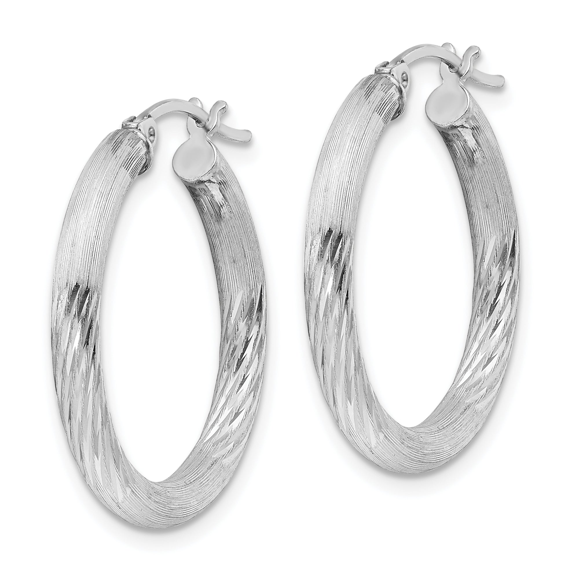 Sterling Silver Rhodium-plated 3mm Polished/Satin Diamond-cut Hoop Earrings Secondary image