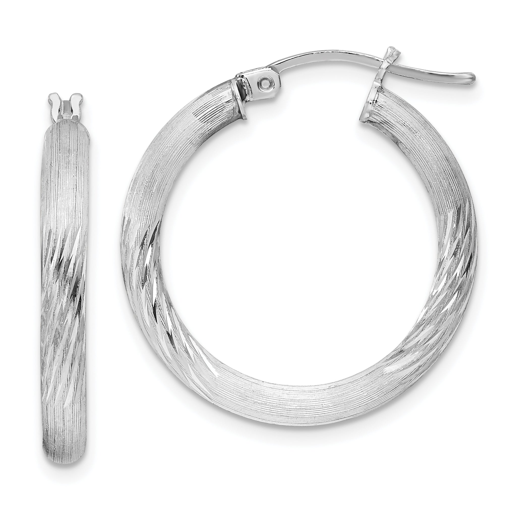 Sterling Silver Rhodium-plated 3mm Polished/Satin Diamond-cut Hoop Earrings Main image