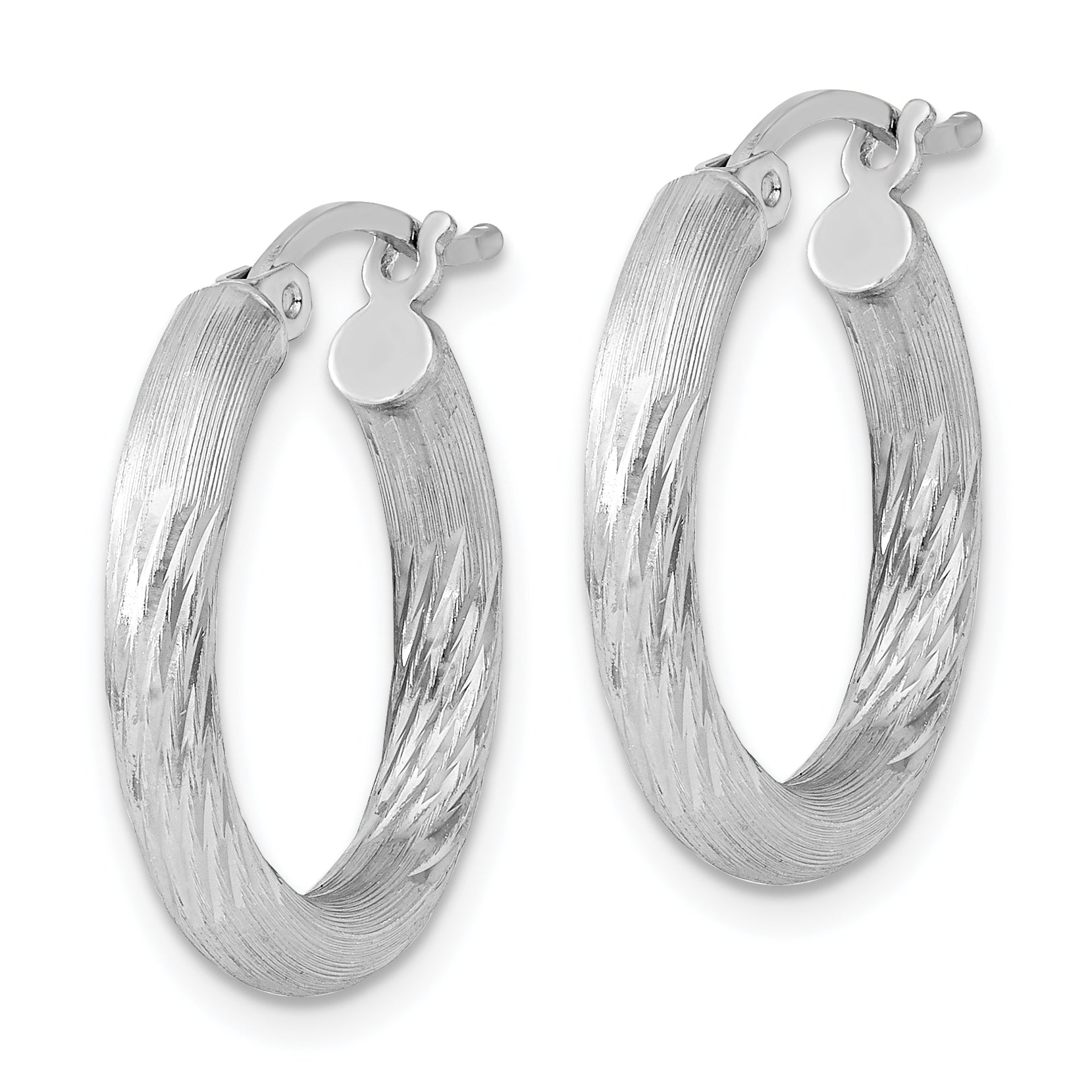 Sterling Silver Rhodium-plated 3mm Polished/Satin Diamond-cut Hoop Earrings Secondary image