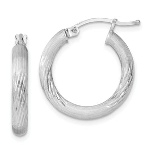 Hoop Earrings in Sterling Silver, 3x22mm Satin & Diamond-Cut - Sophia Jewelers