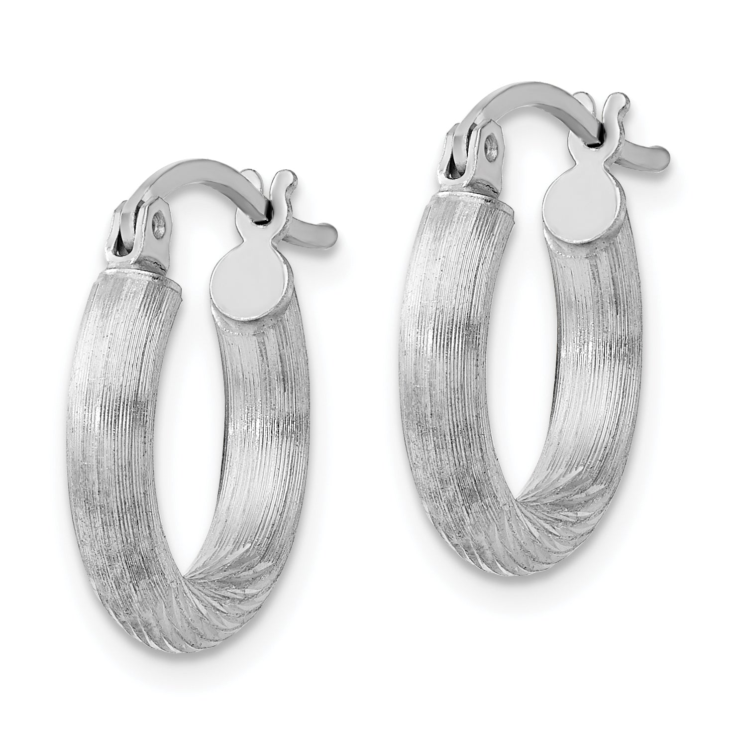 Sterling Silver Rhodium-plated 3mm Polished/Satin Diamond-cut Hoop Earrings Secondary image