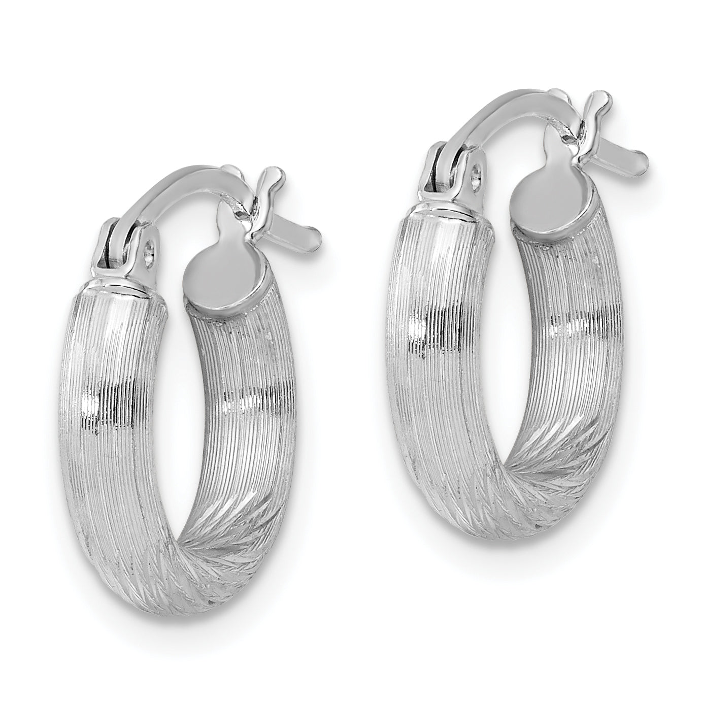 Sterling Silver Rhodium-plated 3mm Polished/Satin Diamond-cut Hoop Earrings Secondary image