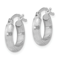 Sterling Silver Rhodium-plated 3mm Polished/Satin Diamond-cut Hoop Earrings