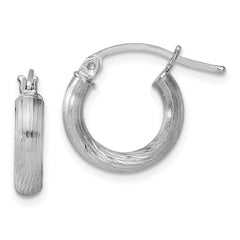 Sterling Silver Rhodium-plated 3mm Polished/Satin Diamond-cut Hoop Earrings