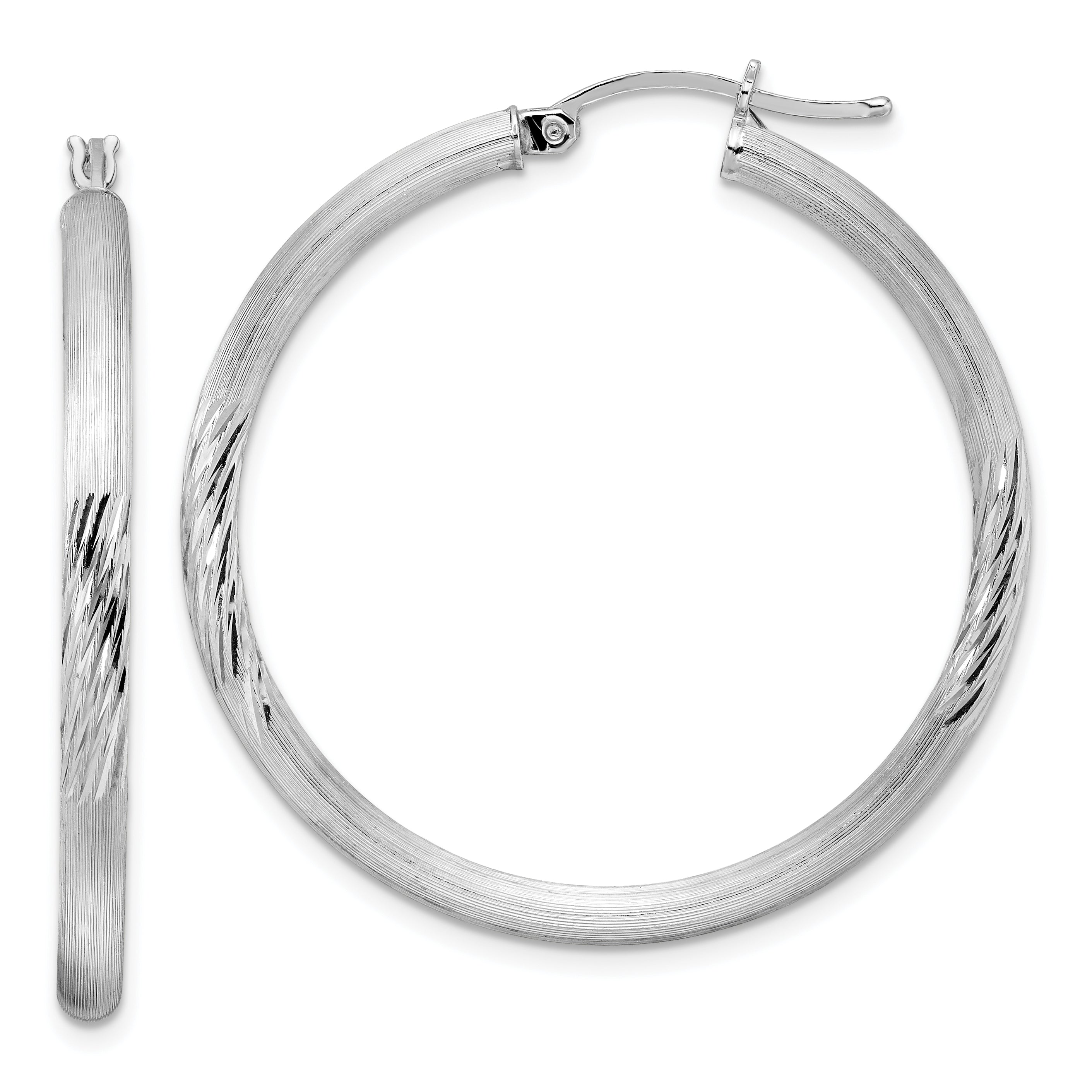 Sterling Silver Rhodium-plated 3mm Polished/Satin Diamond-cut Hoop Earrings Main image