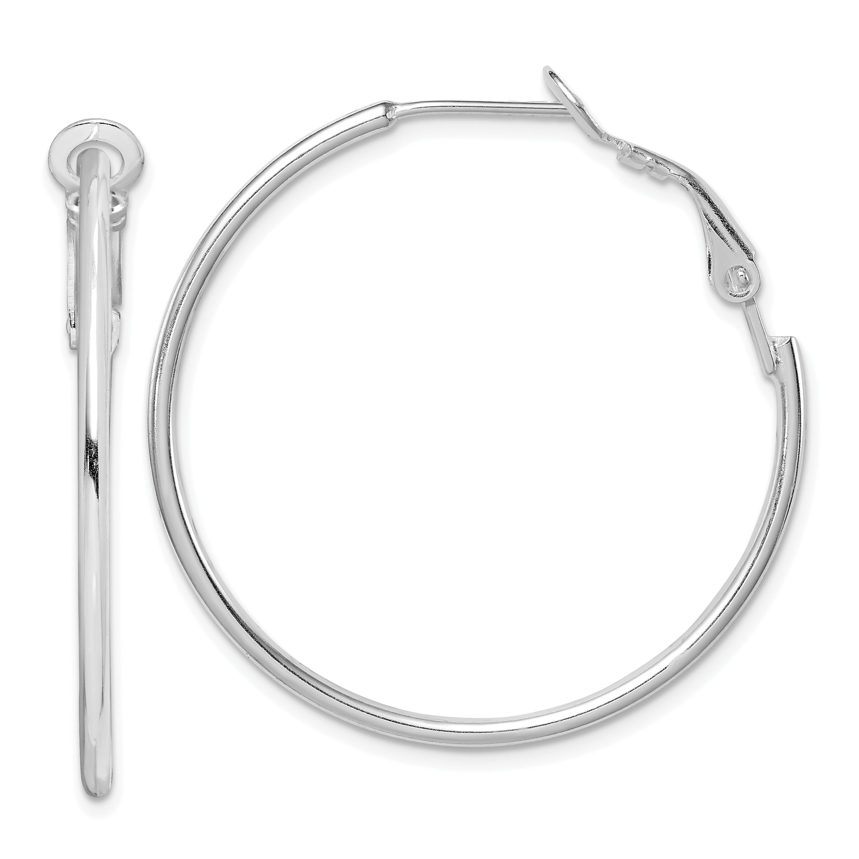 Sterling Silver Rhodium-plated 1.8mm Omega Back Round Hoop Earrings
