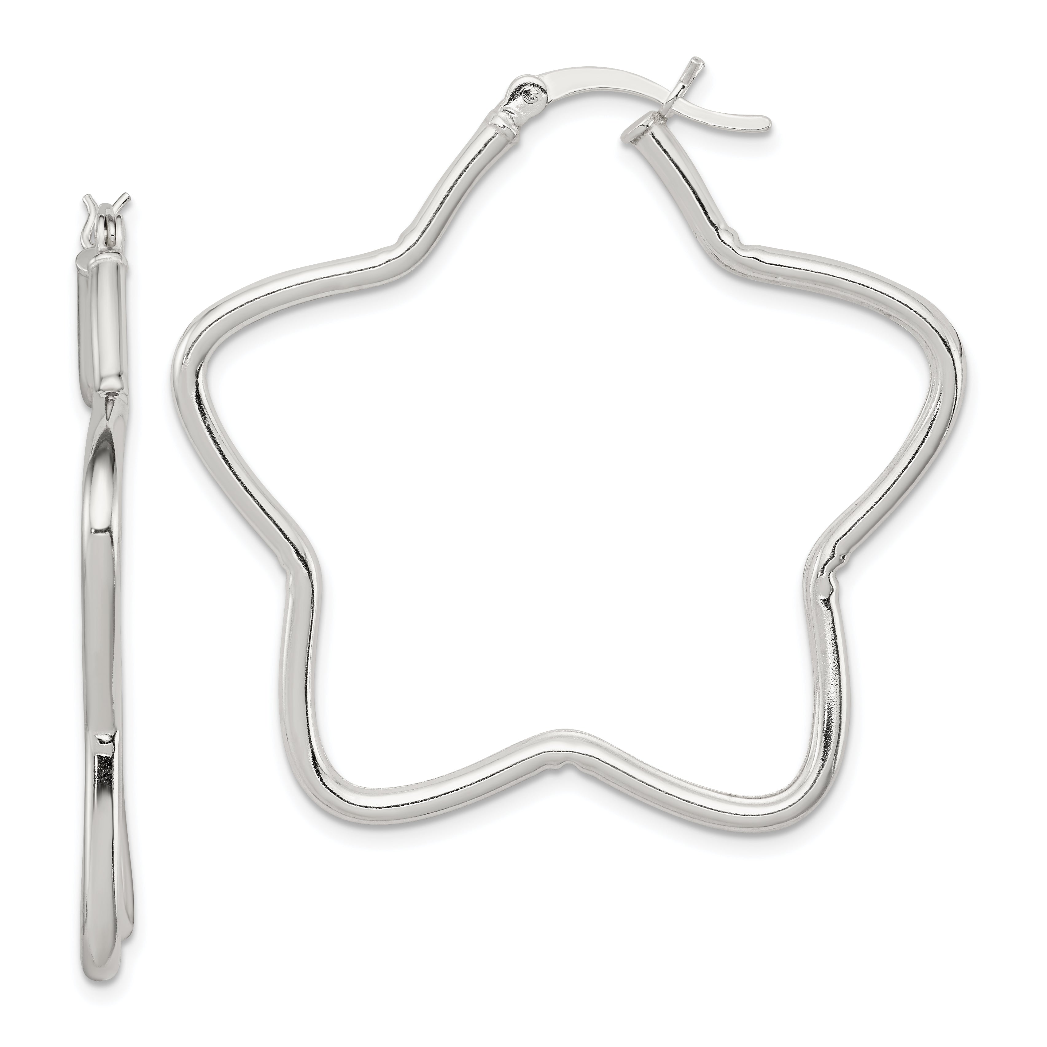 Sterling Silver Rhodium-Plated 2mm Star Hoop Earrings Main image