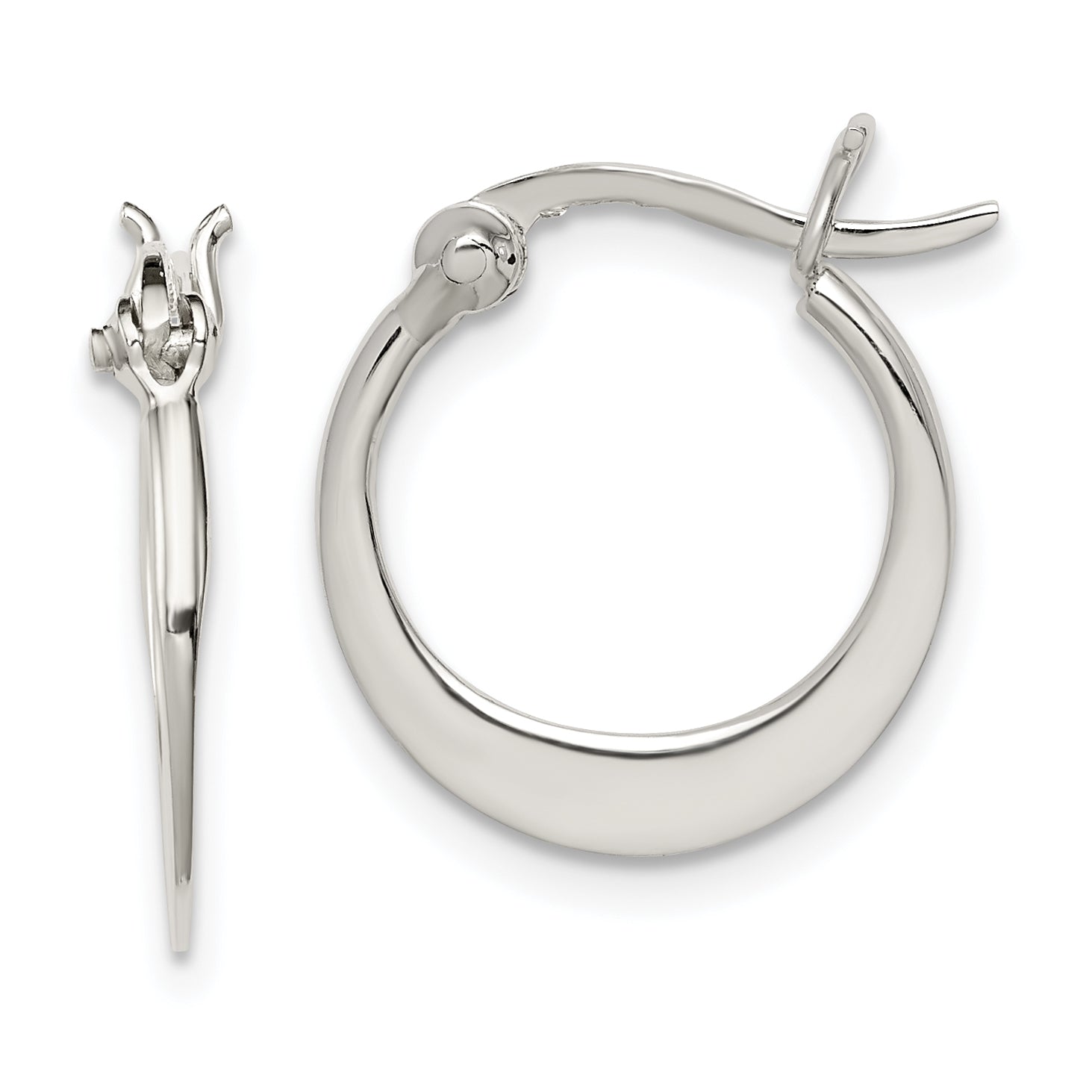 Sterling Silver Polished Tapered Round Hoop Earrings