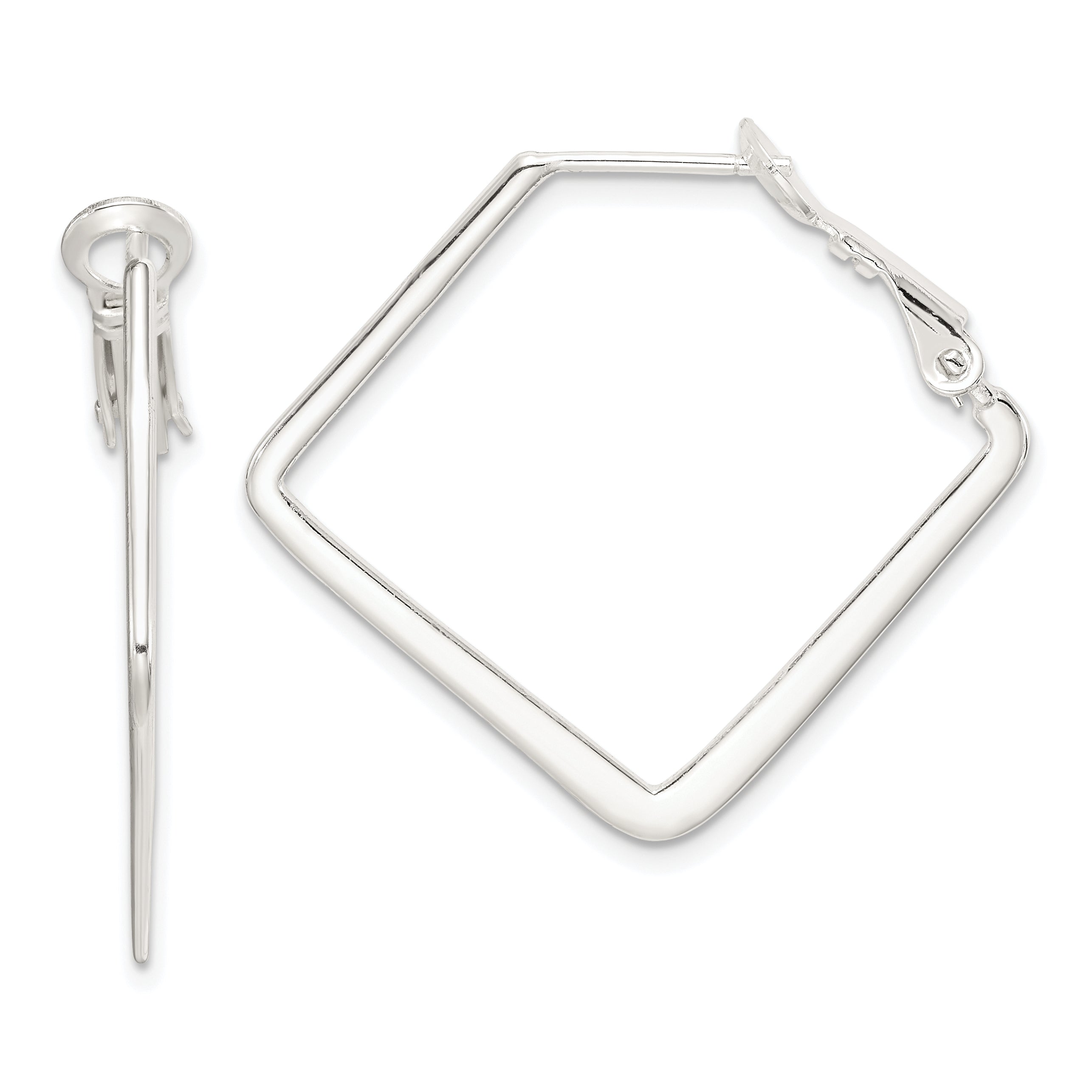 Sterling Silver Rhodium-plated Square Hoop Earrings