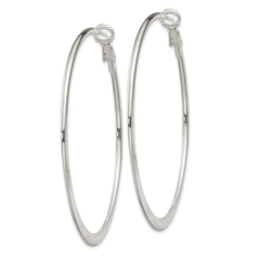 Sterling Silver Polish & Tapered 1.5mm Omega Back Round Hoop Earrings