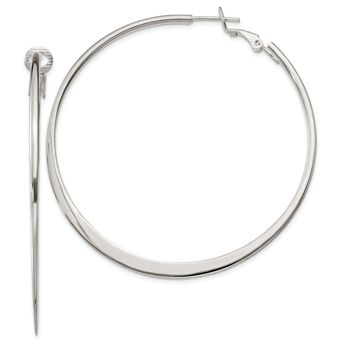 Sterling Silver Polish & Tapered 1.5mm Omega Back Round Hoop Earrings