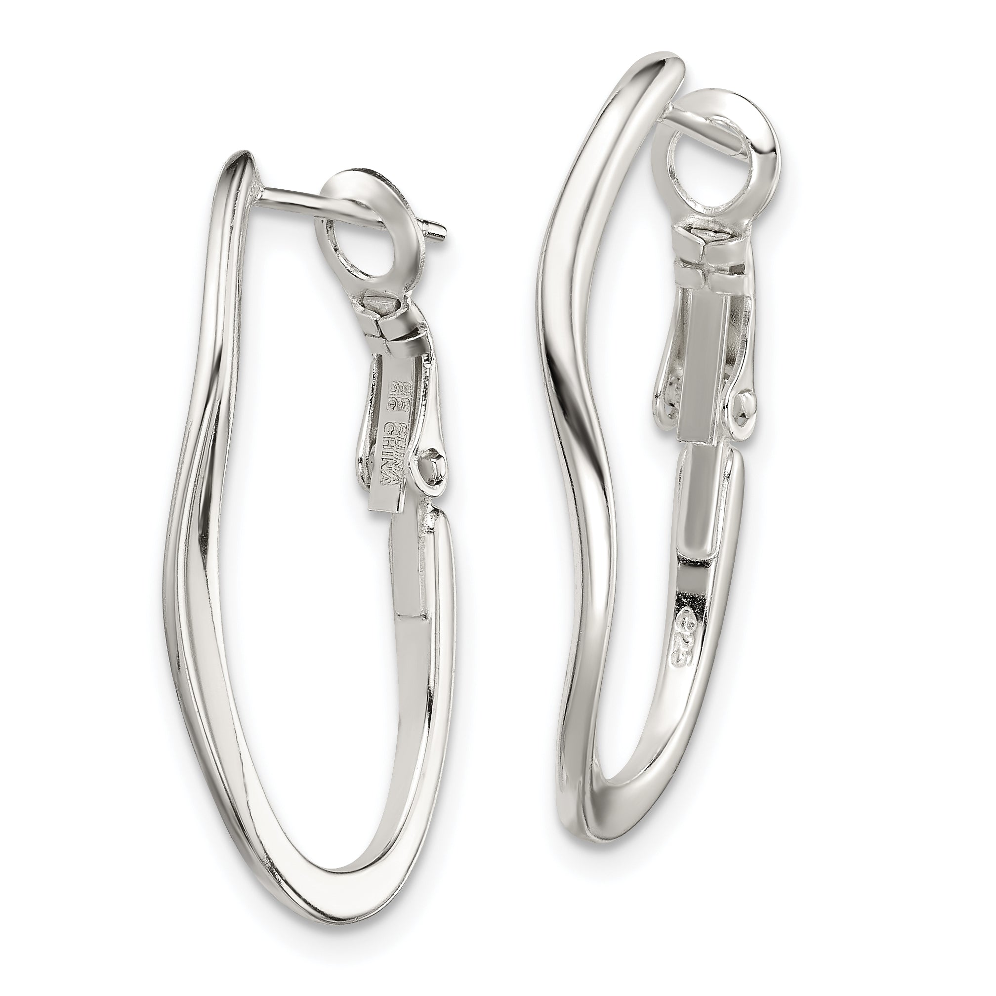 Sterling Silver Polished Wavy Omega Back Oval Hoop Earrings Secondary image