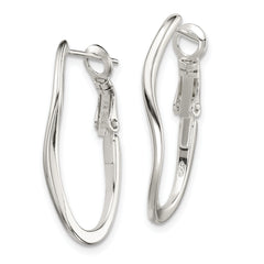 Sterling Silver Polished Wavy Omega Back Oval Hoop Earrings