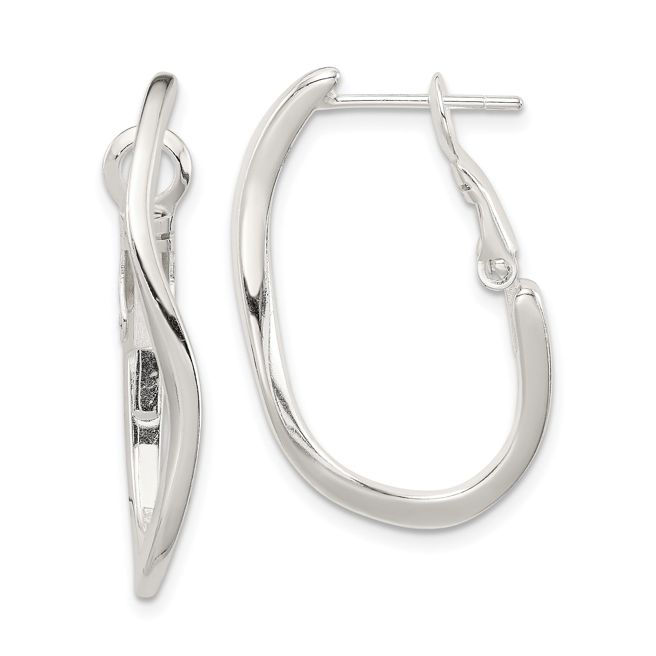 Sterling Silver Polished Wavy Omega Back Oval Hoop Earrings Main image