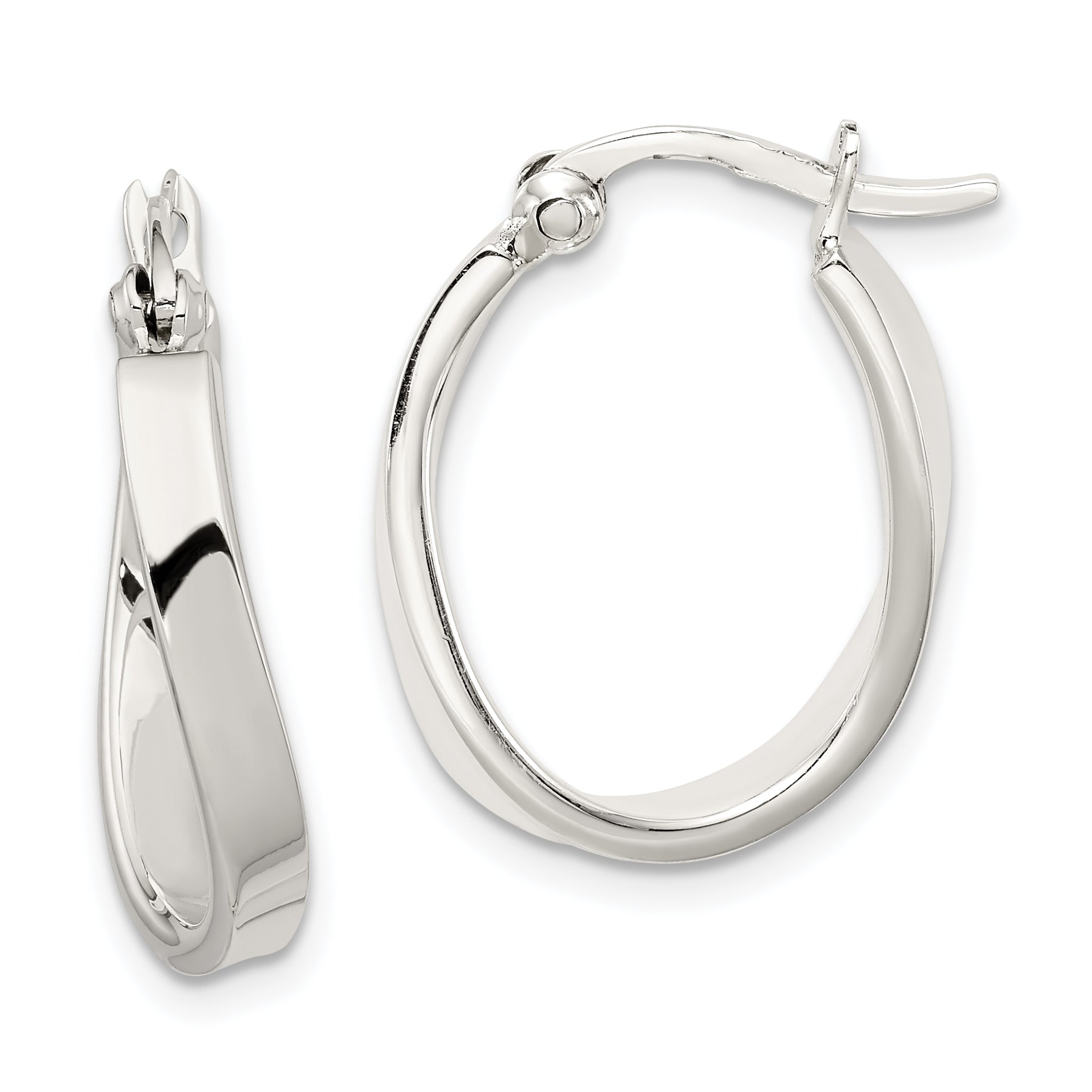 Sterling Silver Polished & Twisted Oval Hoop Earrings Main image