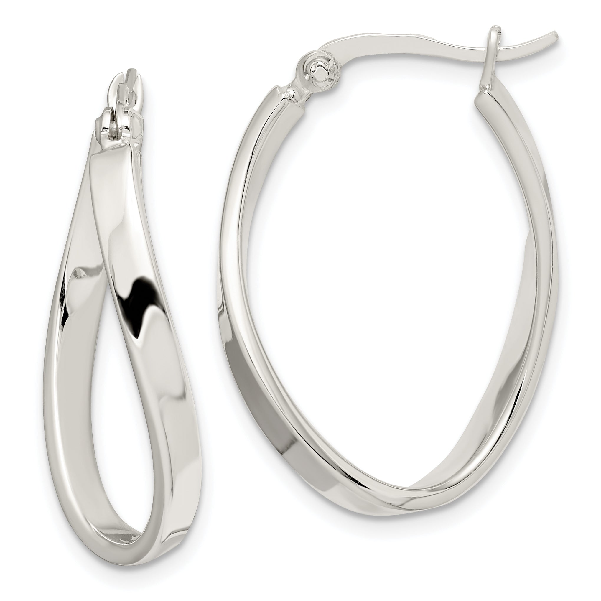 Sterling Silver Polished & Twisted Oval Hoop Earrings Main image