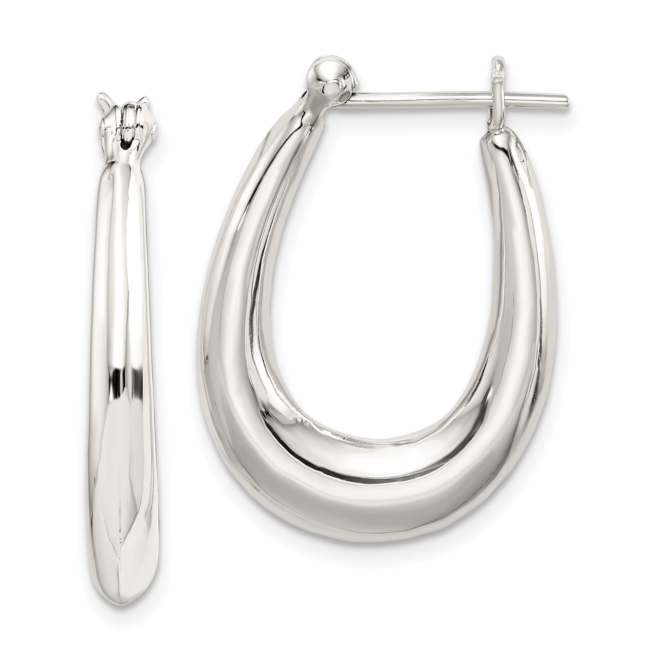 Sterling Silver Polished & Tapered Oval Hoop Earrings Main image
