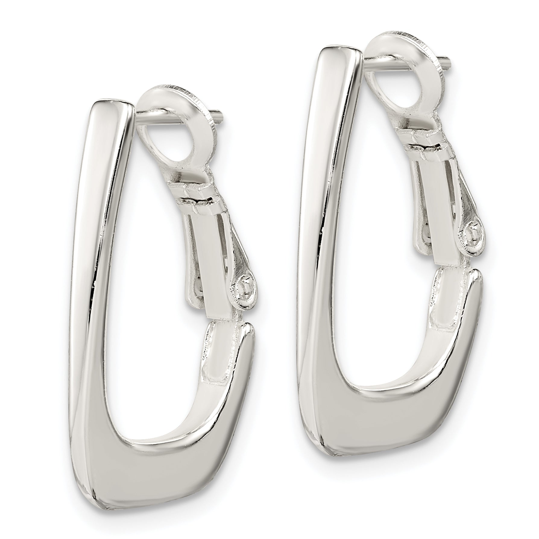 Sterling Silver Rhodium-plated Tapered Omega Back Hoop Earrings Secondary image