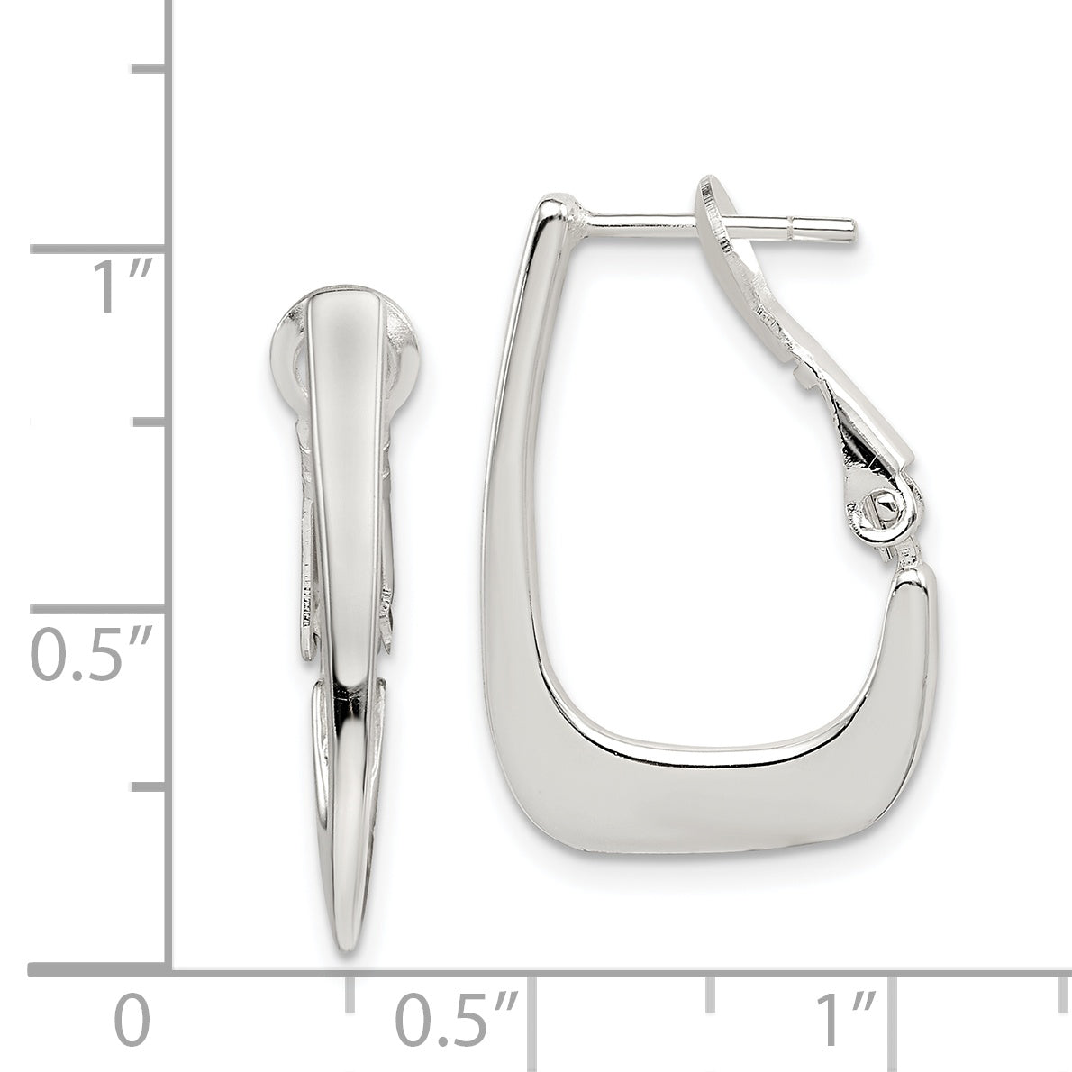 Sterling Silver Rhodium-plated Tapered Omega Back Hoop Earrings