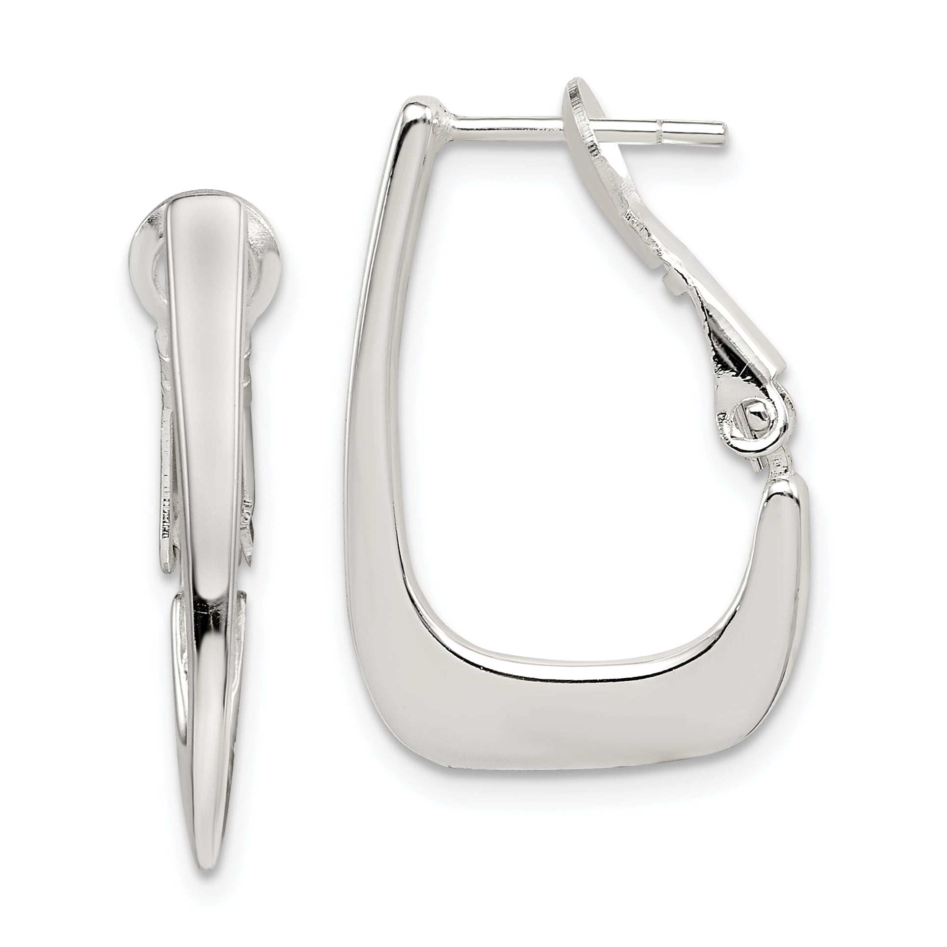 Sterling Silver Rhodium-plated Tapered Omega Back Hoop Earrings