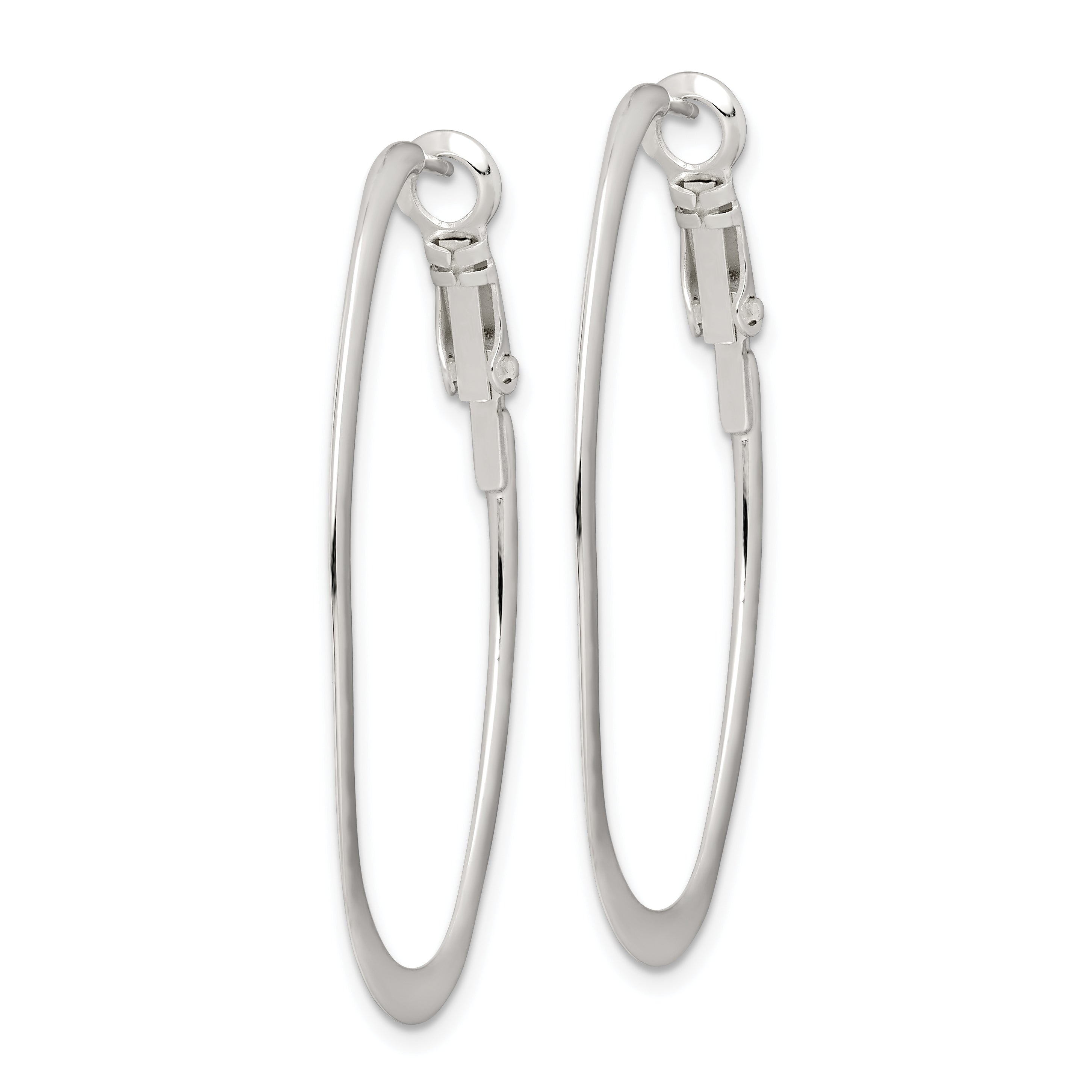 Sterling Silver Rhodium-plated 1.5mm Oval Omega Back Hoop Earrings Secondary image