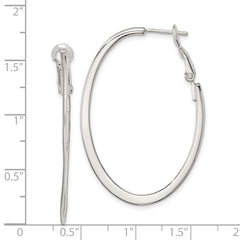 Sterling Silver Rhodium-plated 1.5mm Oval Omega Back Hoop Earrings