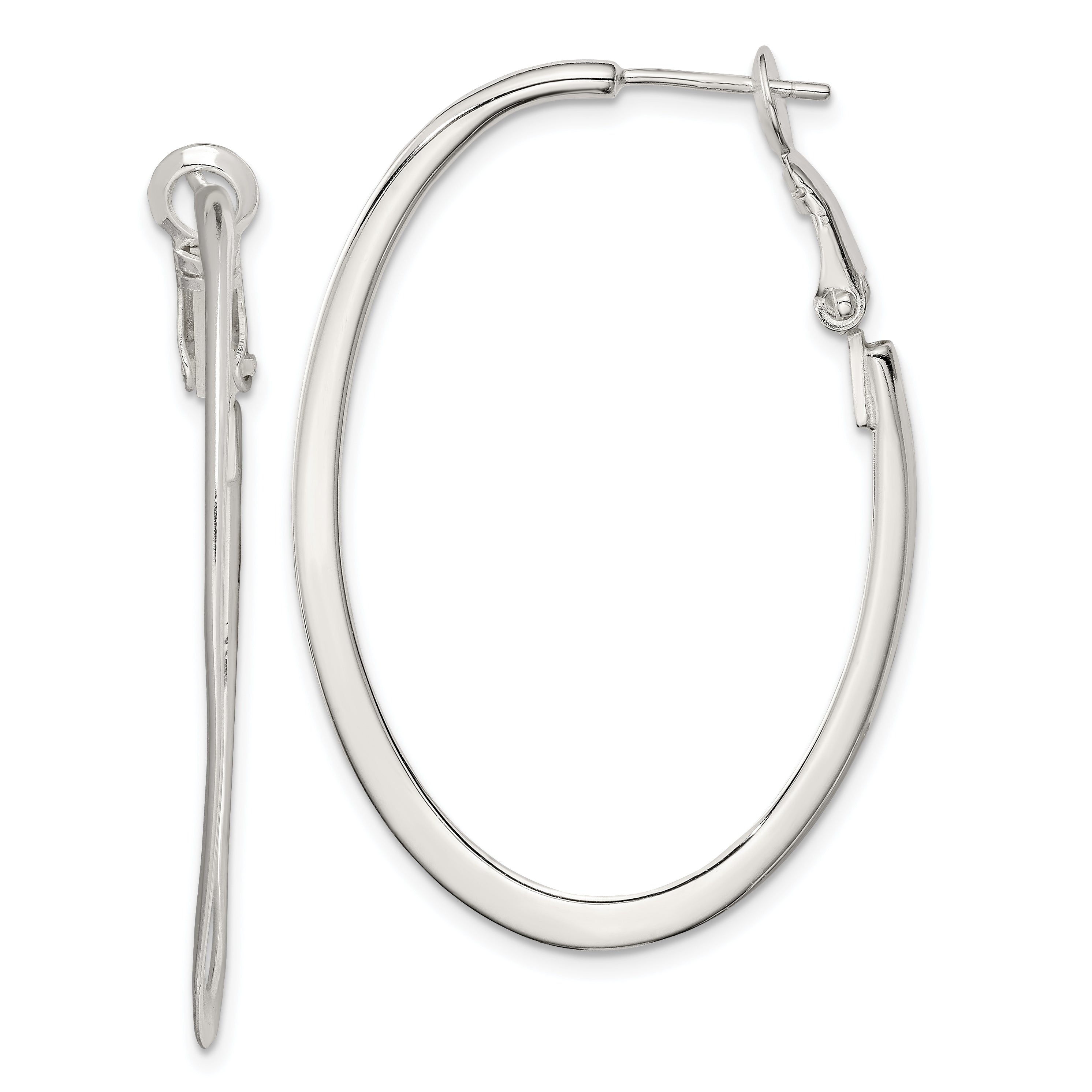 Sterling Silver Rhodium-plated 1.5mm Oval Omega Back Hoop Earrings Main image