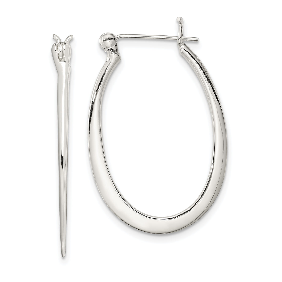 Sterling Silver Polished & Tapered Oval Hoop Earrings