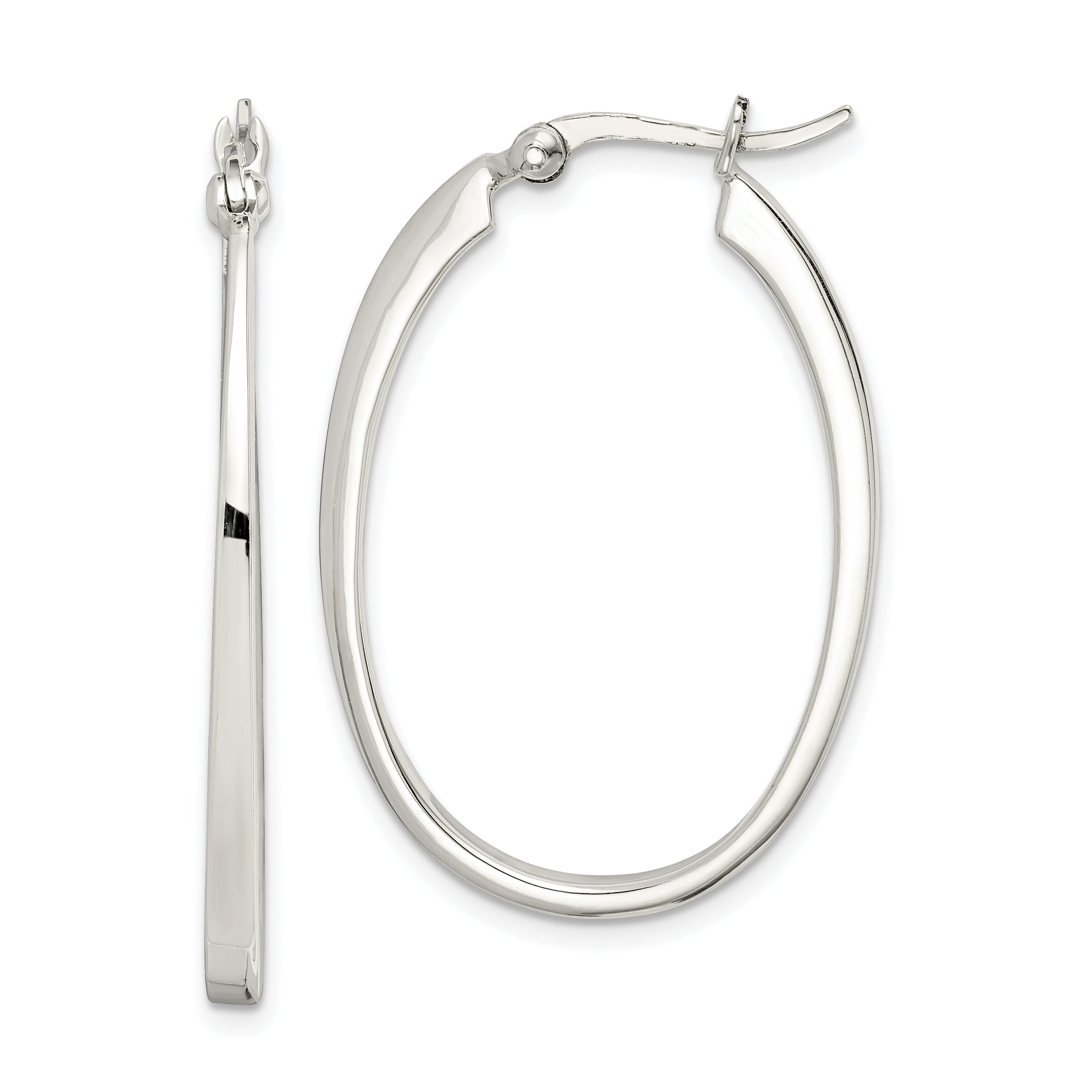 Sterling Silver Tapered 3mm Oval Hoop Earrings Main image