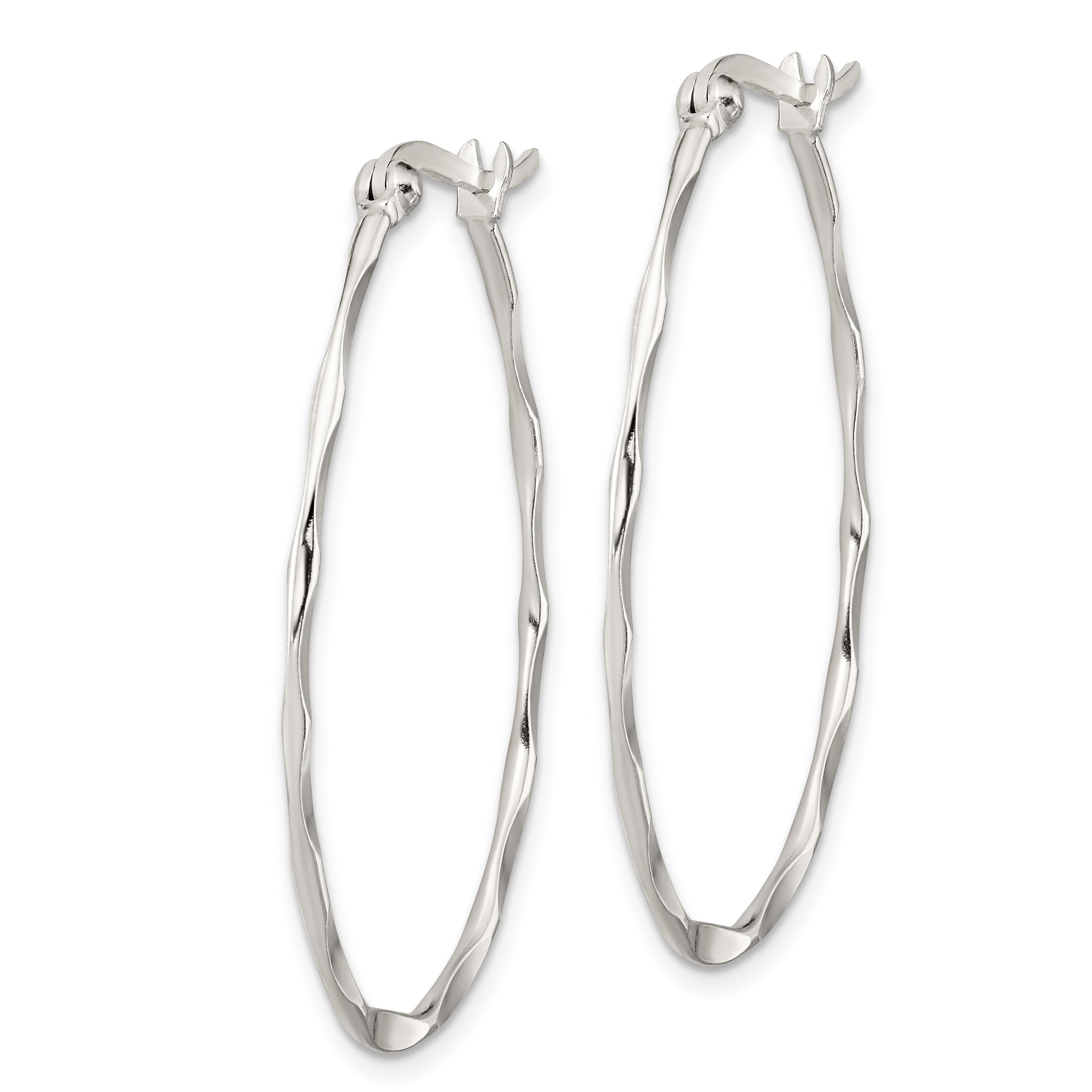 Sterling Silver Polished & Twisted 1.5mm Oval Hoop Earrings Secondary image