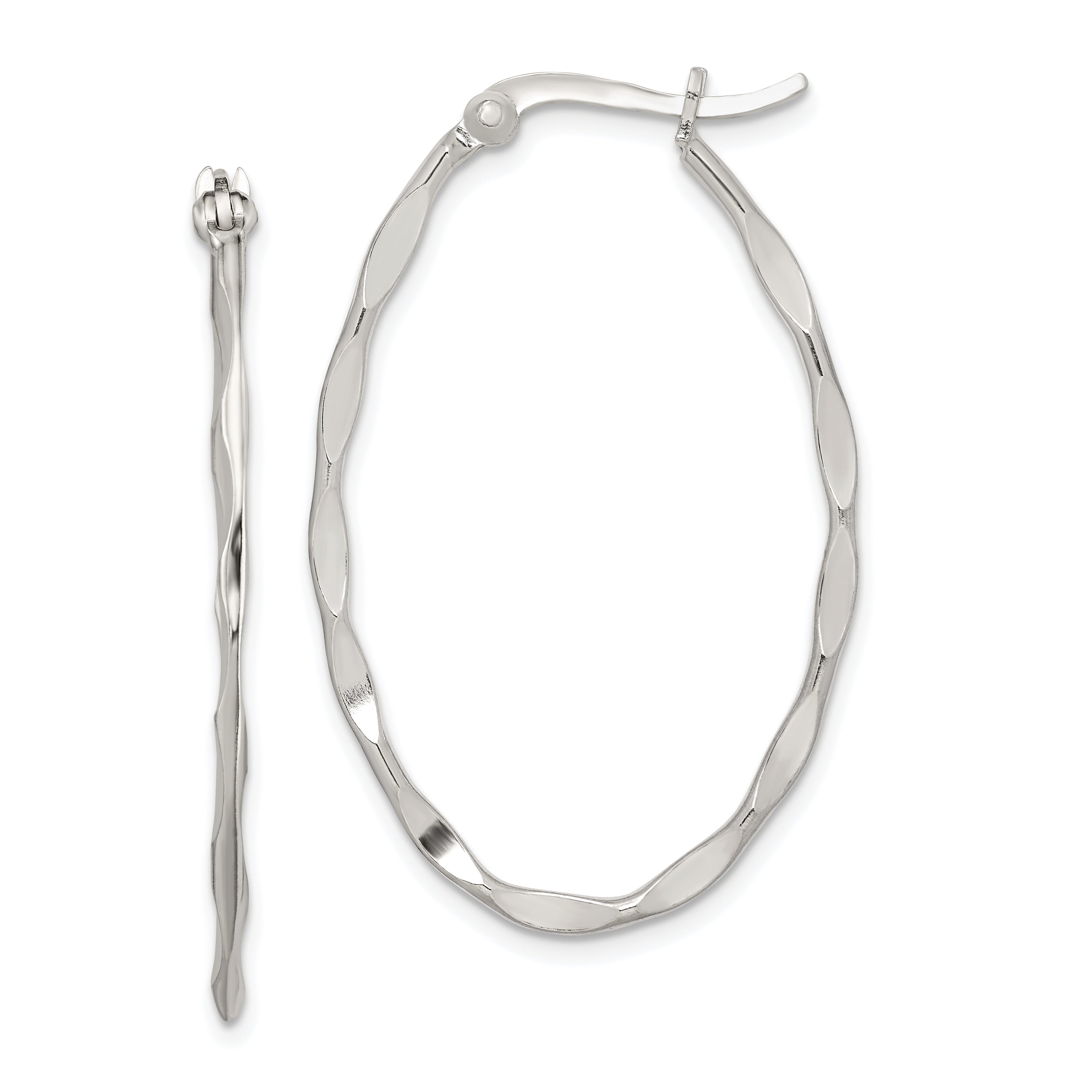 Sterling Silver Polished & Twisted 1.5mm Oval Hoop Earrings Main image
