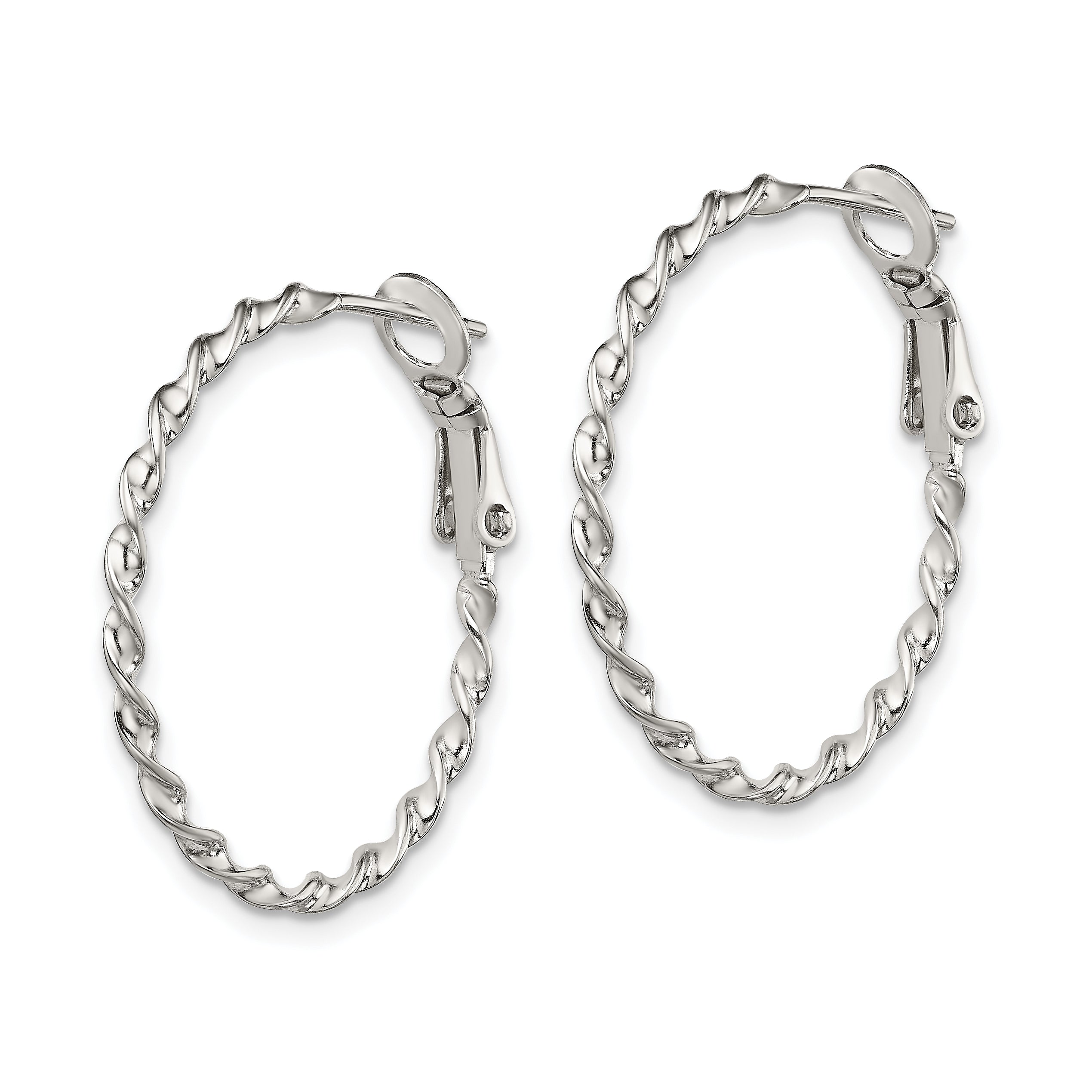 Sterling Silver Rhodium-plated Twisted Omega Back Hoop Earrings Secondary image