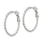 Sterling Silver Rhodium-plated Twisted Omega Back Hoop Earrings