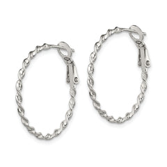 Sterling Silver Rhodium-plated Twisted Omega Back Hoop Earrings