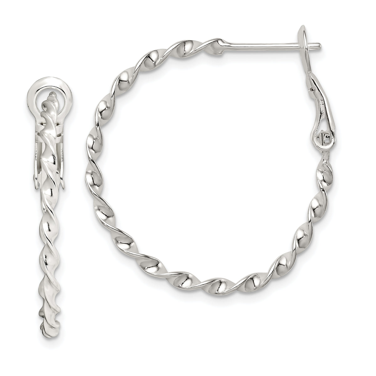 Sterling Silver Rhodium-plated Twisted Omega Back Hoop Earrings