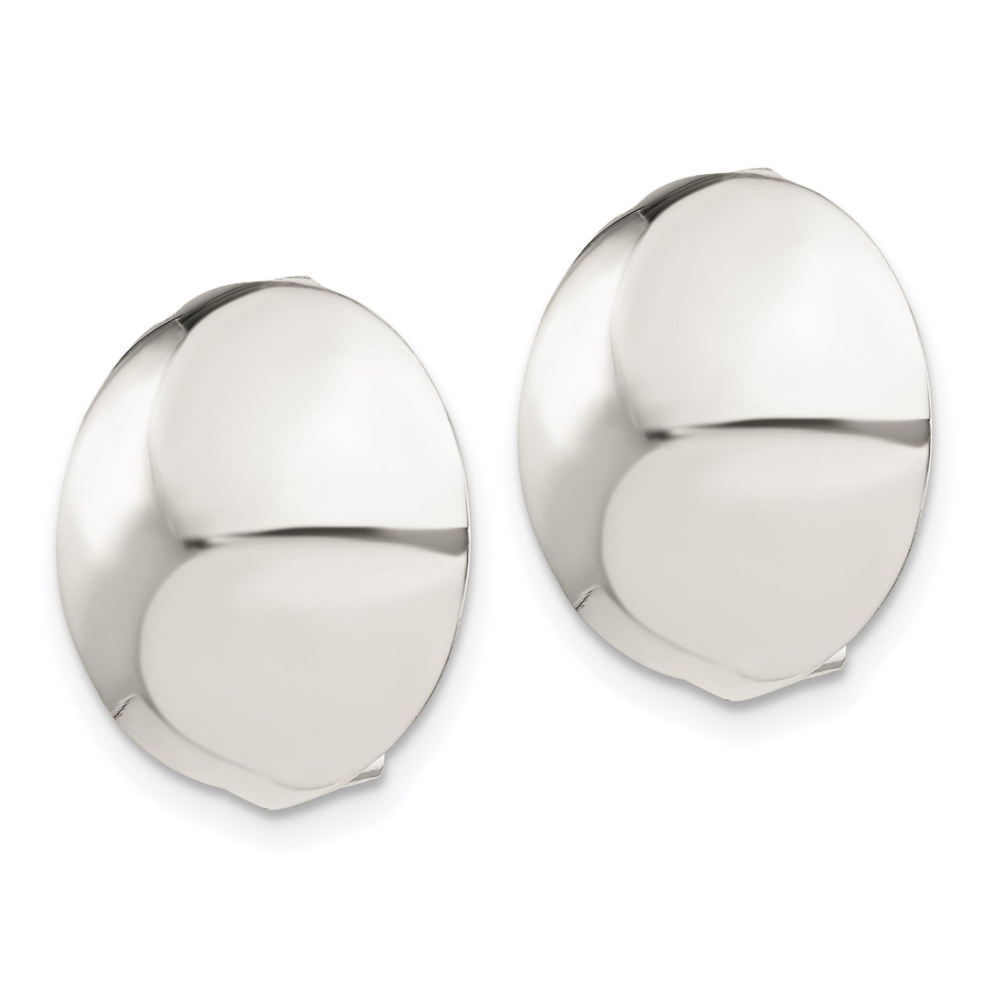 Sterling Silver Polished Non-Pierced 18mm Circle Button Earrings Secondary image