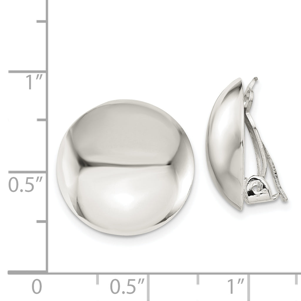 Sterling Silver Polished Non-Pierced 18mm Circle Button Earrings