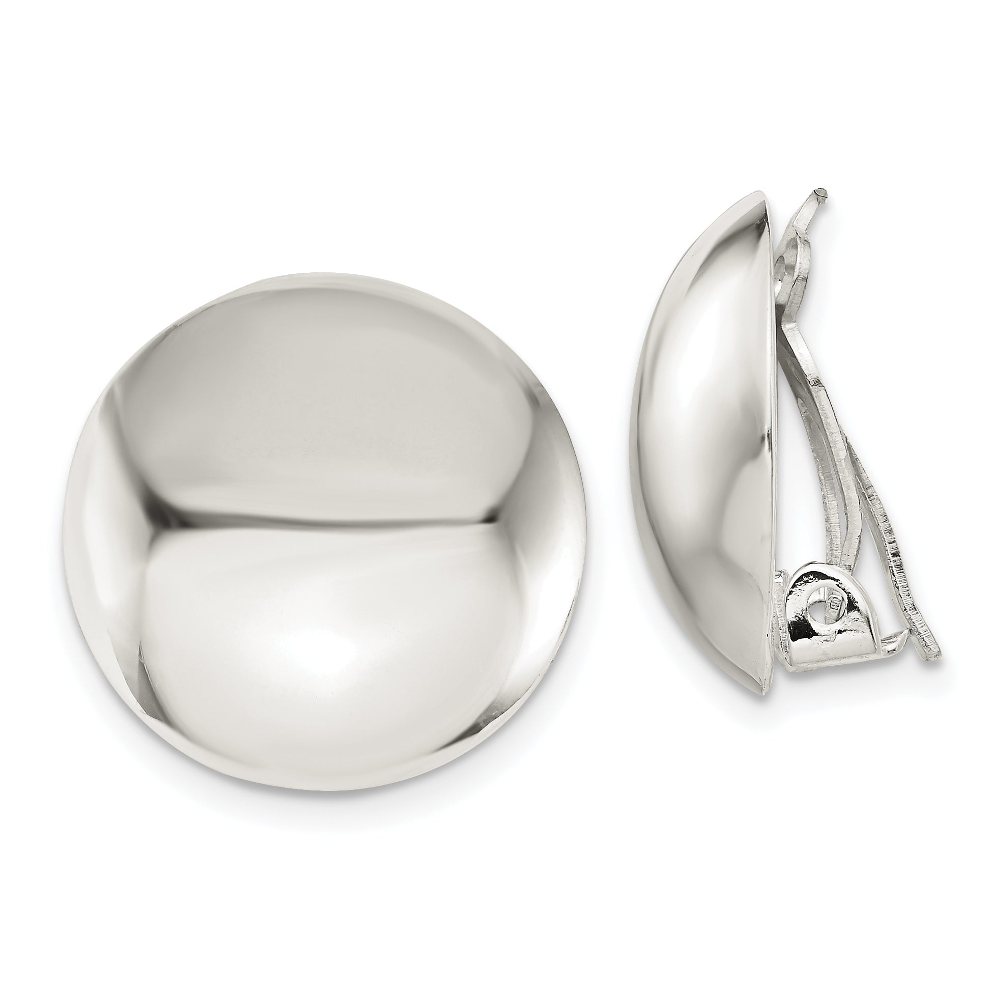Sterling Silver Polished Non-Pierced 18mm Circle Button Earrings