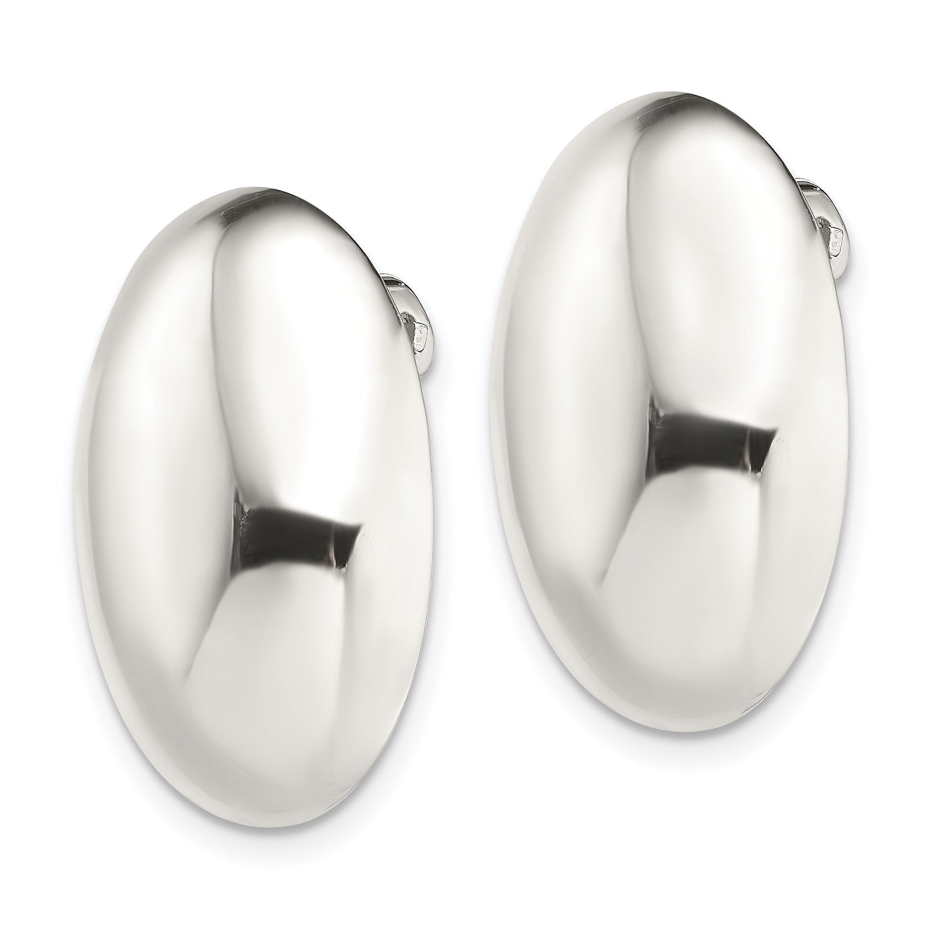 Sterling Silver Polished Non-Pierced 25x18mm Oval Button Earrings Secondary image