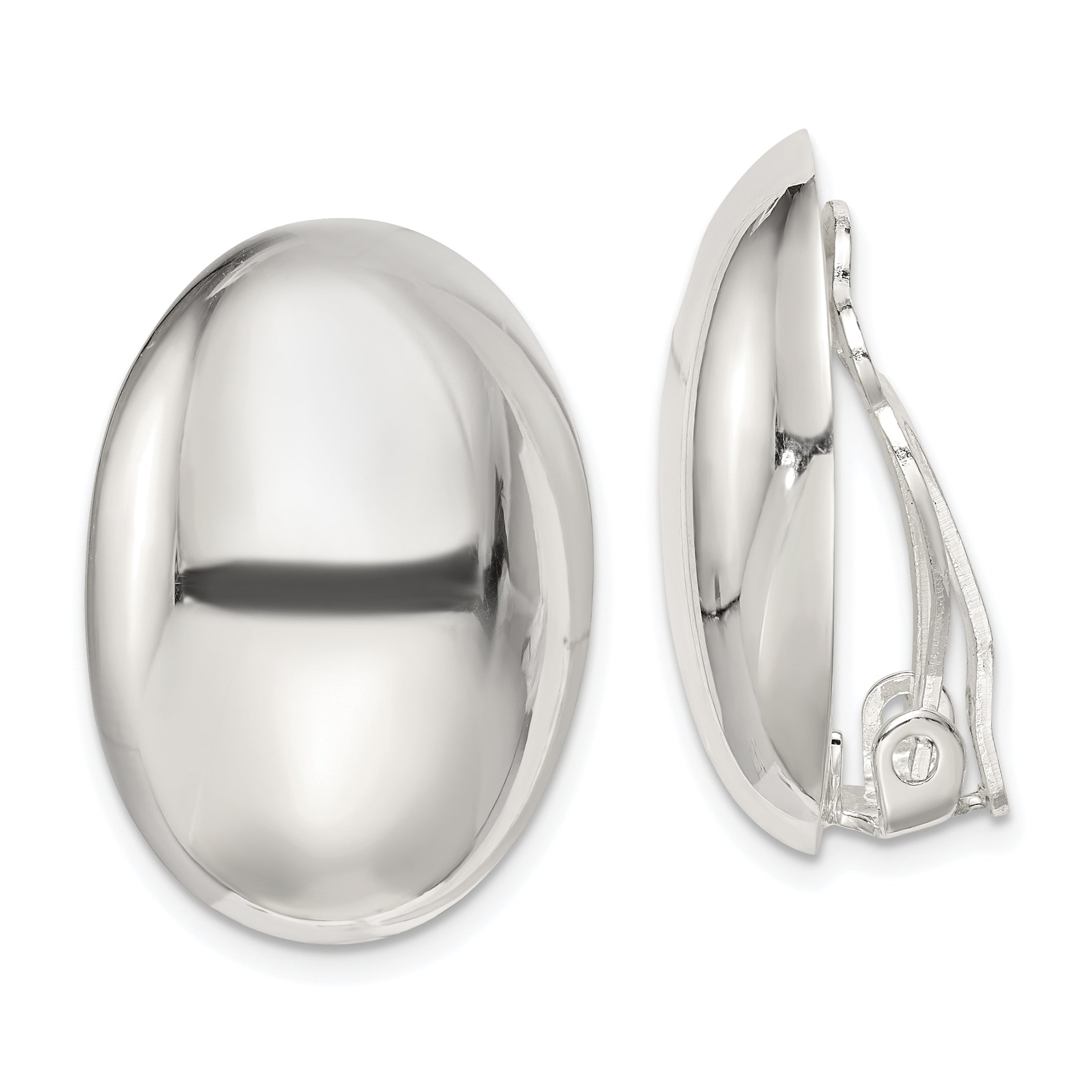 Sterling Silver Polished Non-Pierced 25x18mm Oval Button Earrings Main image