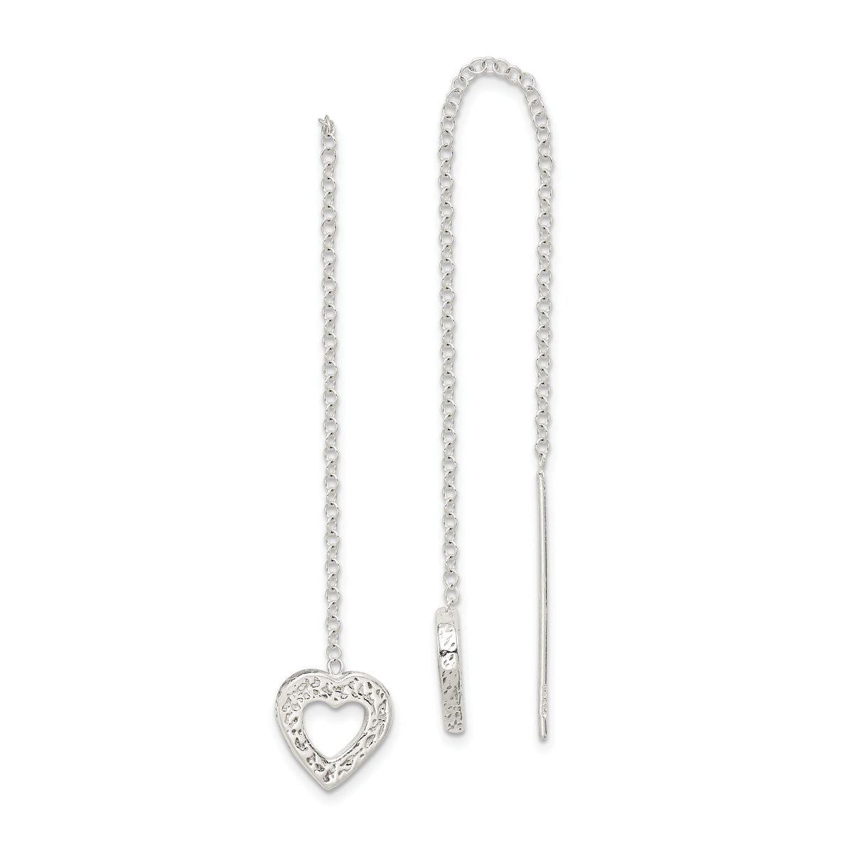 Hammered Heart Threader Earrings in Sterling Silver - Sophia Jewelers Main image