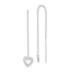 Sterling Silver Polished & Hammered Heart Threader Earrings