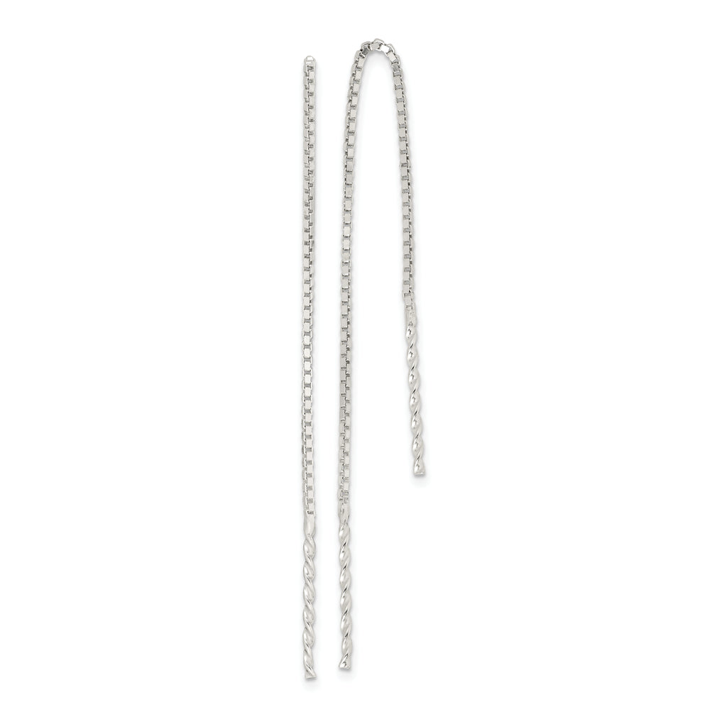 Sterling Silver Polished Twisted Spiral Bar Threader Earrings