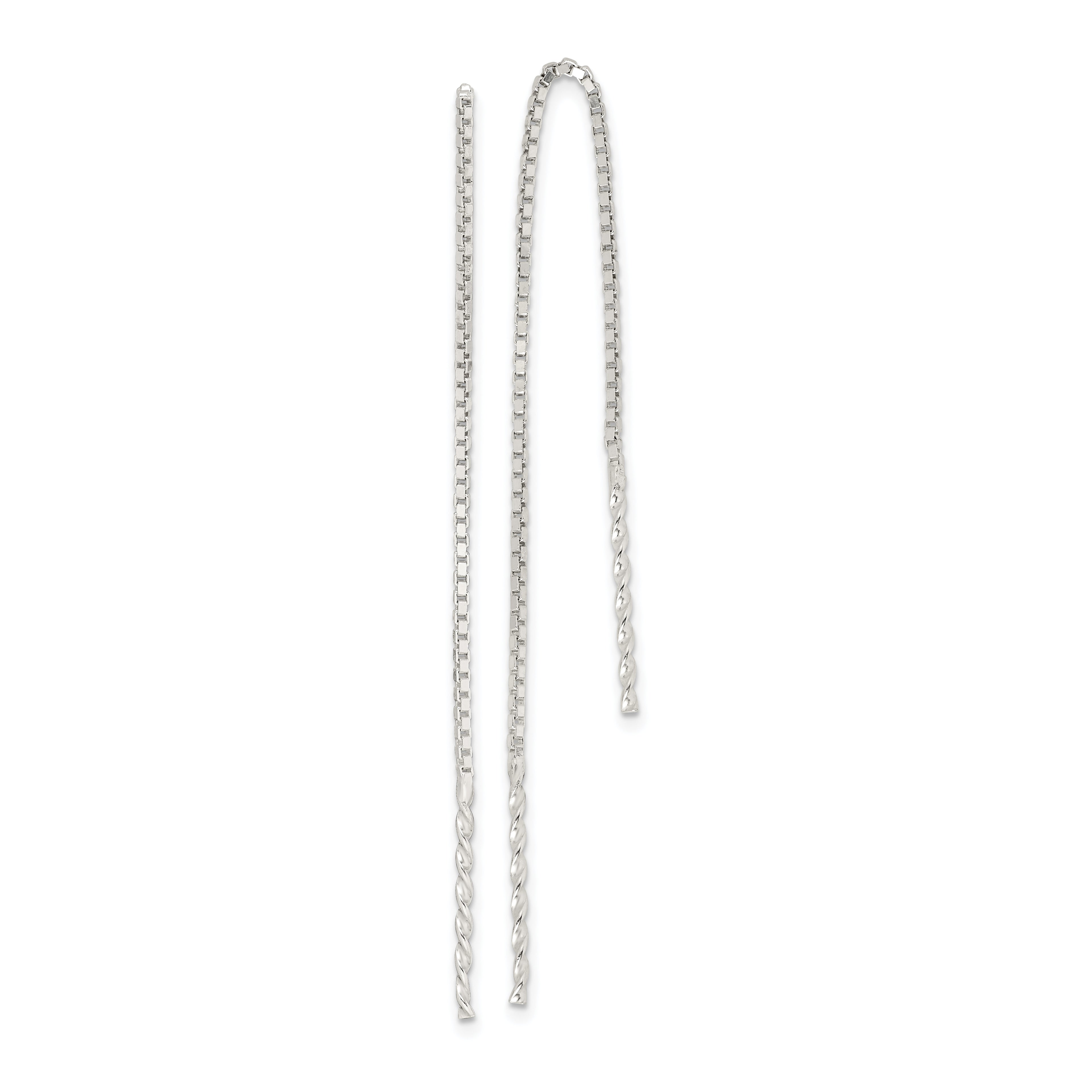 Sterling Silver Polished Twisted Spiral Bar Threader Earrings